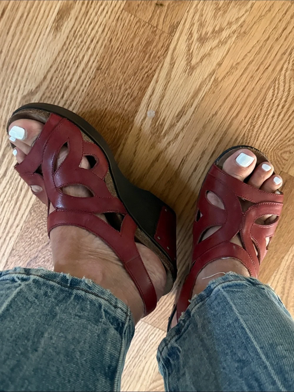 Dansko Red Leather Slingback Wedge Sandals - size 36 or 6 US